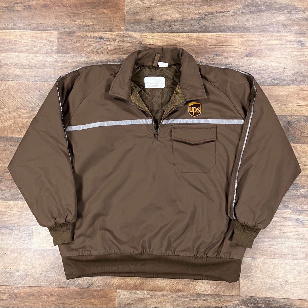 UPS Jacket Mens 2XL Brown Work Delivery Driver Pullover Lined Bomber